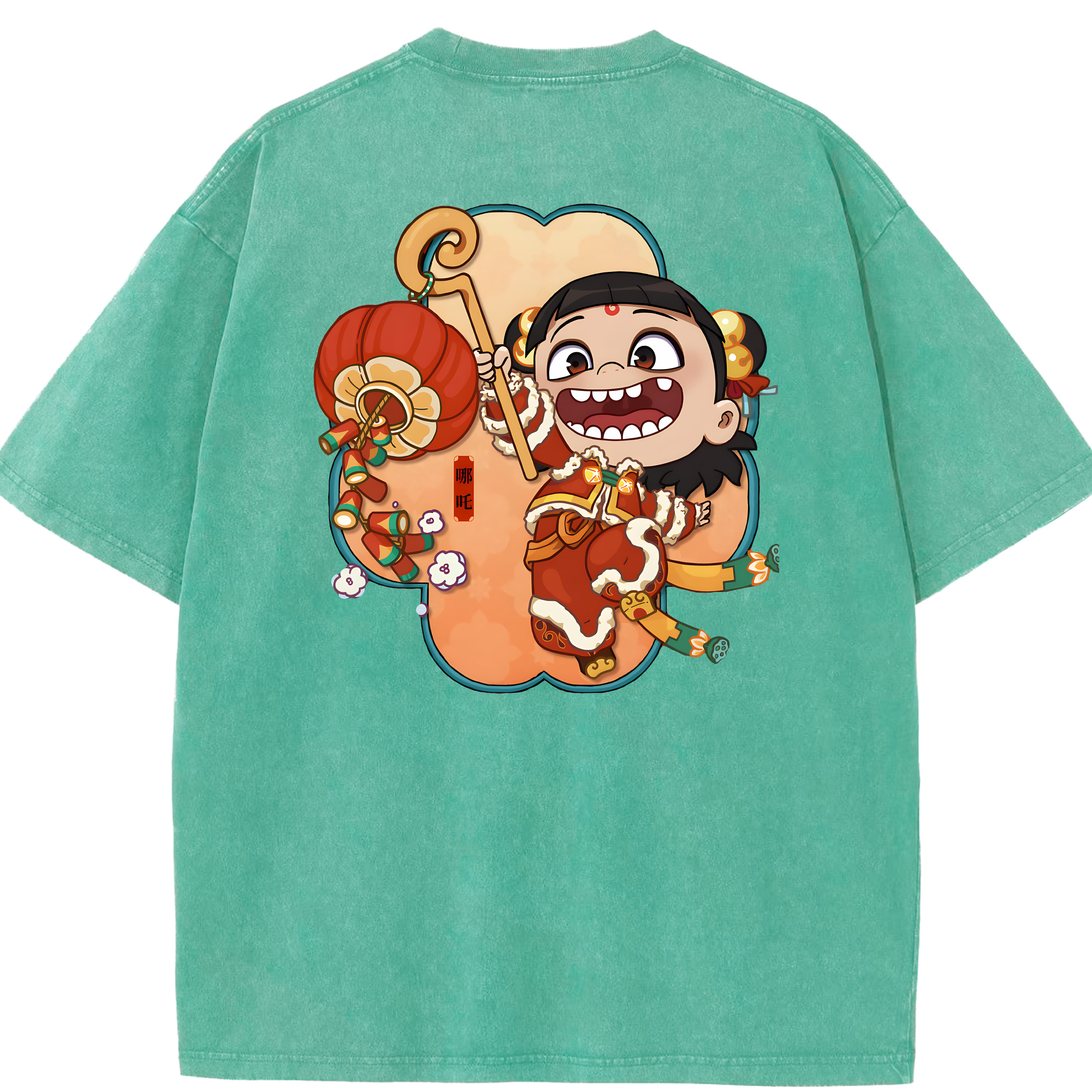 （画像用） Ne Zha 2 ナタ 魔童の大暴れ 綿100% ヴィンテージ風 半袖Tシャツ（背面プリント）